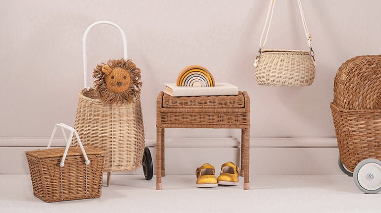 Panier En Osier Et Valise Vintage Avec Accessoires Pour Poupée - Jeu D'imitation Ancien Pour Enfant
