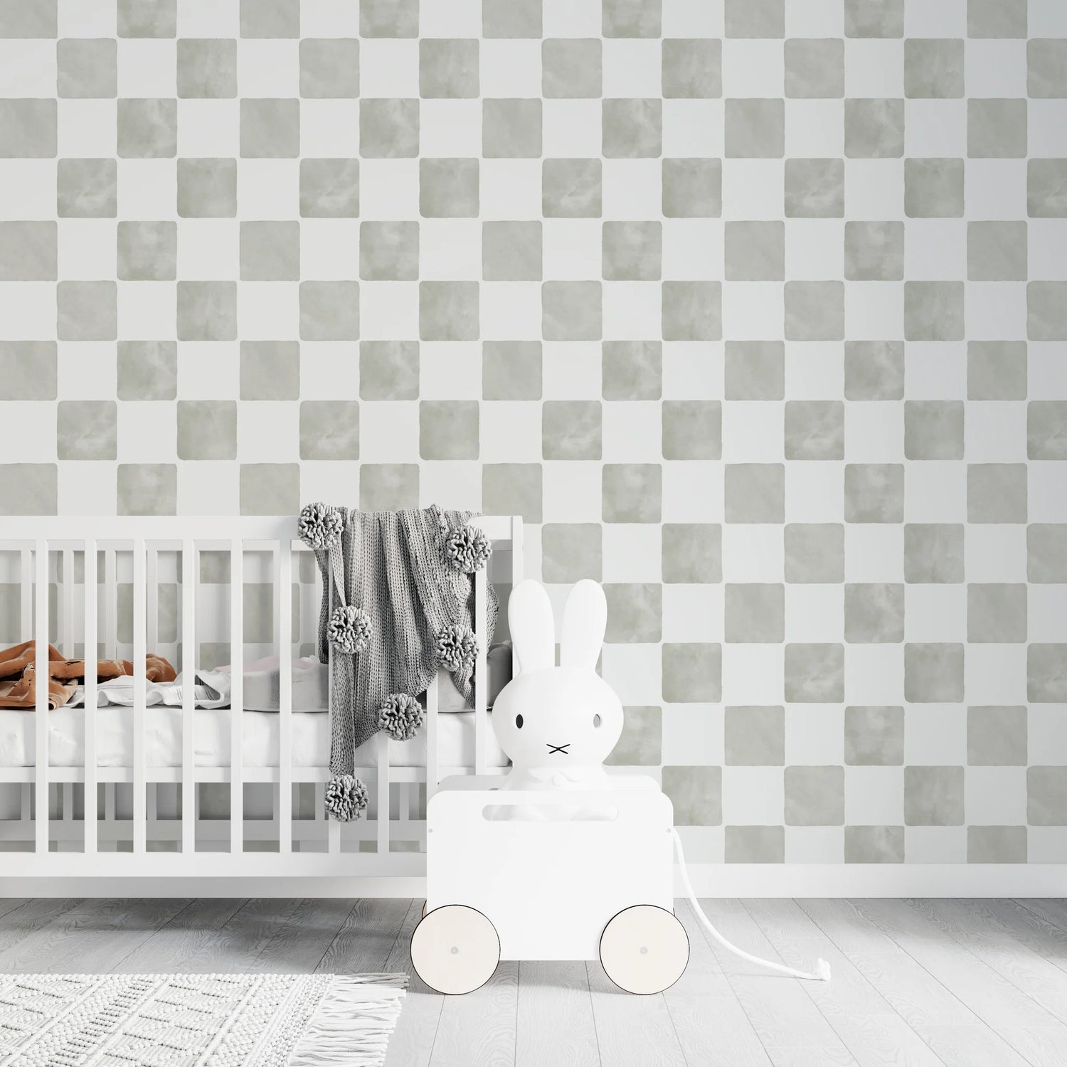 Children's Bedroom Wallpaper with Repeating Pattern - Checkered Billys | Sage