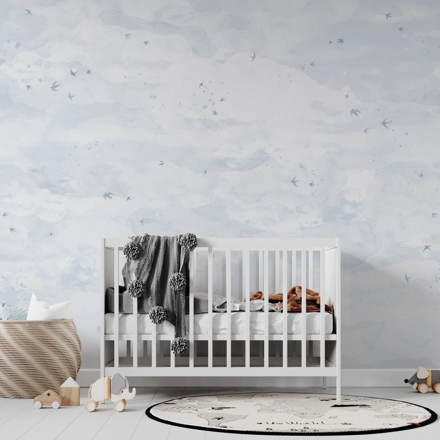 Children's Bedroom Wallpaper Opals Sky Birds Blue