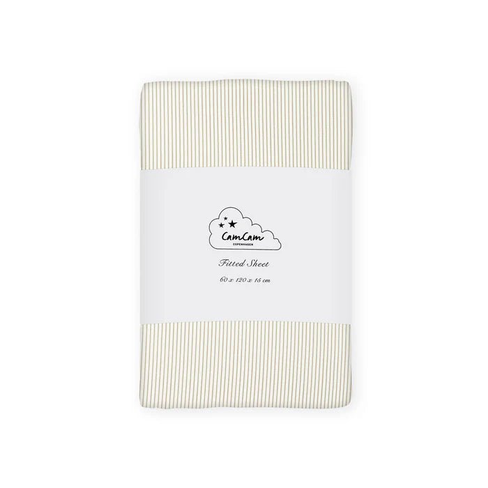 CAM CAM - Drap - housse, 60 x 120 Cm - Gots Classic Rayures Camel