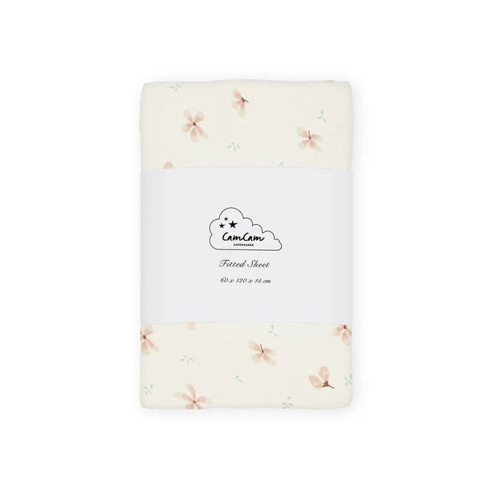 CAM CAM - Drap - Housse, 60 x 120 Cm - Gots Windflower Crème