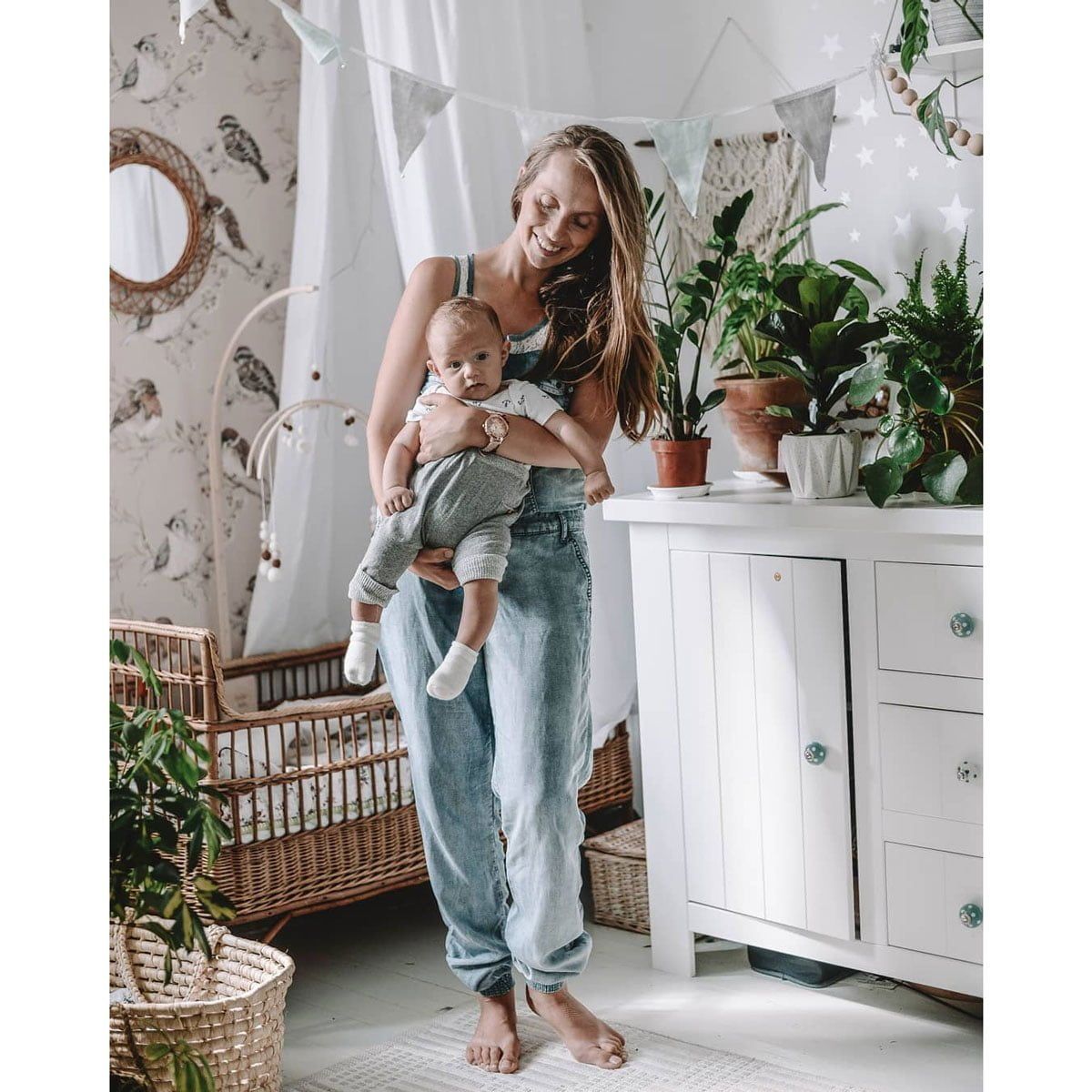 DEKORNIK - Papier Peint Pour Enfants Blanc - gris Oiseaux