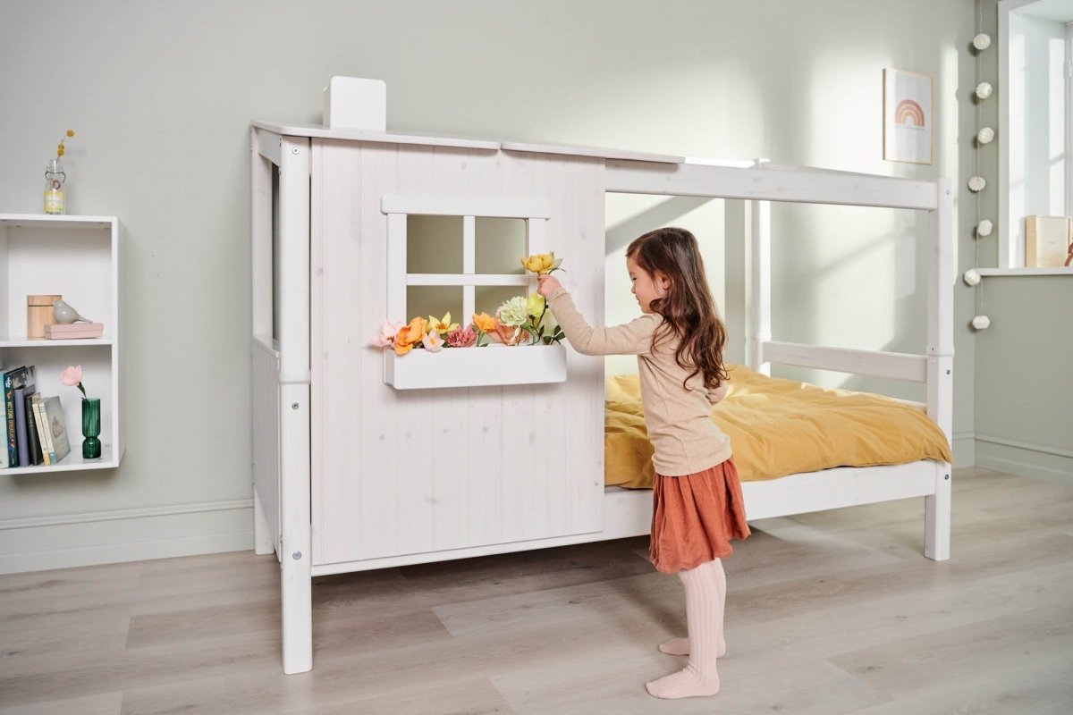 FLEXA-Lit Simple Avec Maison Classic Pour Lit Simple - Blanc/Pin Blanchi-Les Petits
