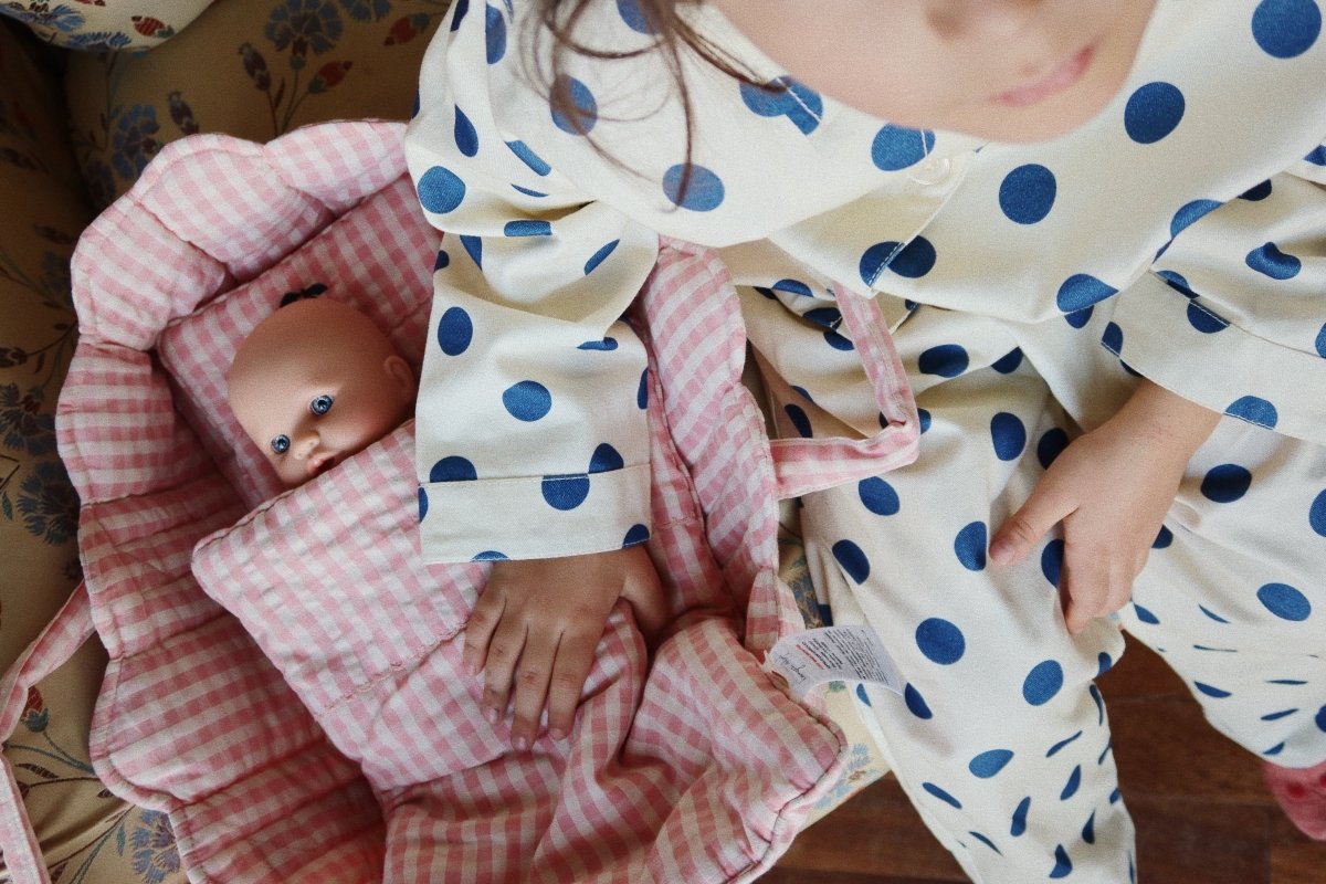 KONGES SLØJD - Couffin Souple Pour Poupée - Carreaux Rose Poudre