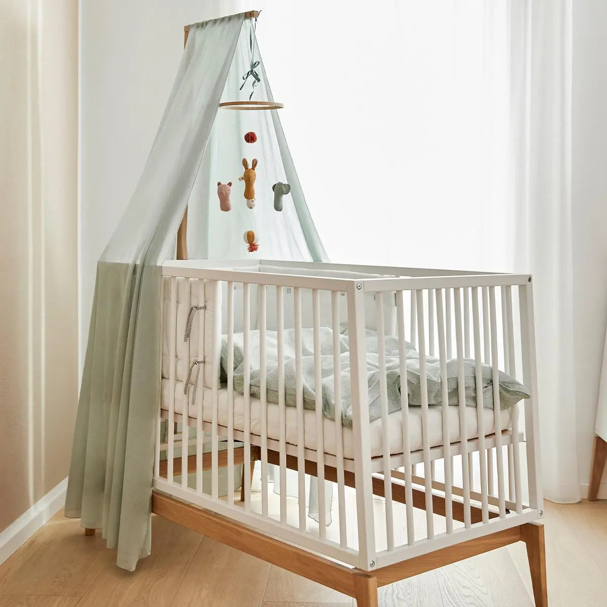 LEANDER - Lit Bébé Luna, 120cm, Blanc/chêne