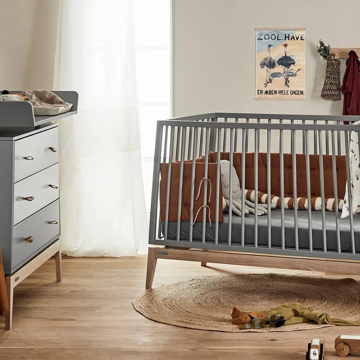LEANDER - Lit Bébé Luna, 140x70 Cm, Gris/chêne