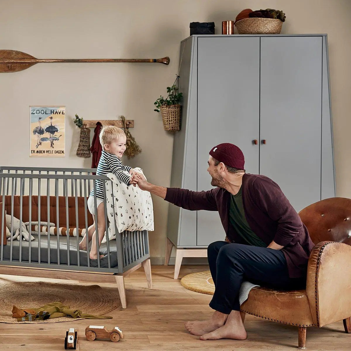 LEANDER - Lit Bébé Luna, 140x70 Cm, Gris/chêne