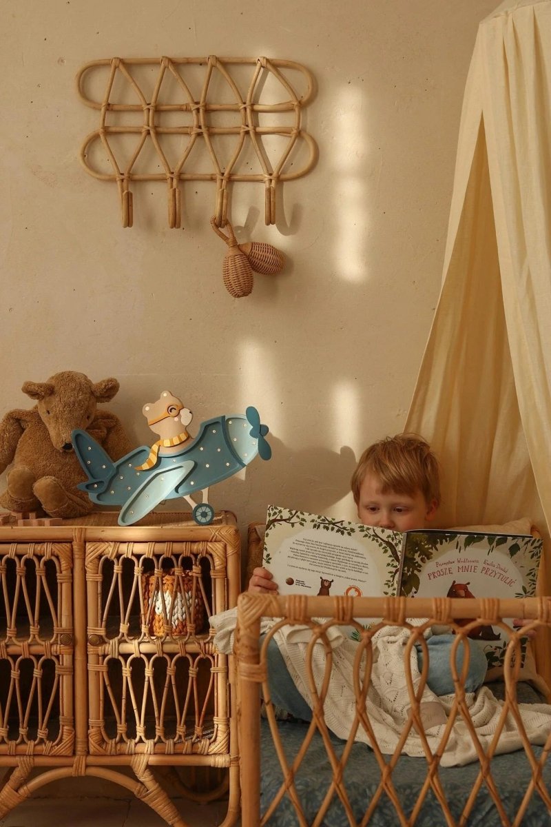 LITTLE LIGHTS-Veilleuse Little Lights - Avion avec Ours Pilote | Denim