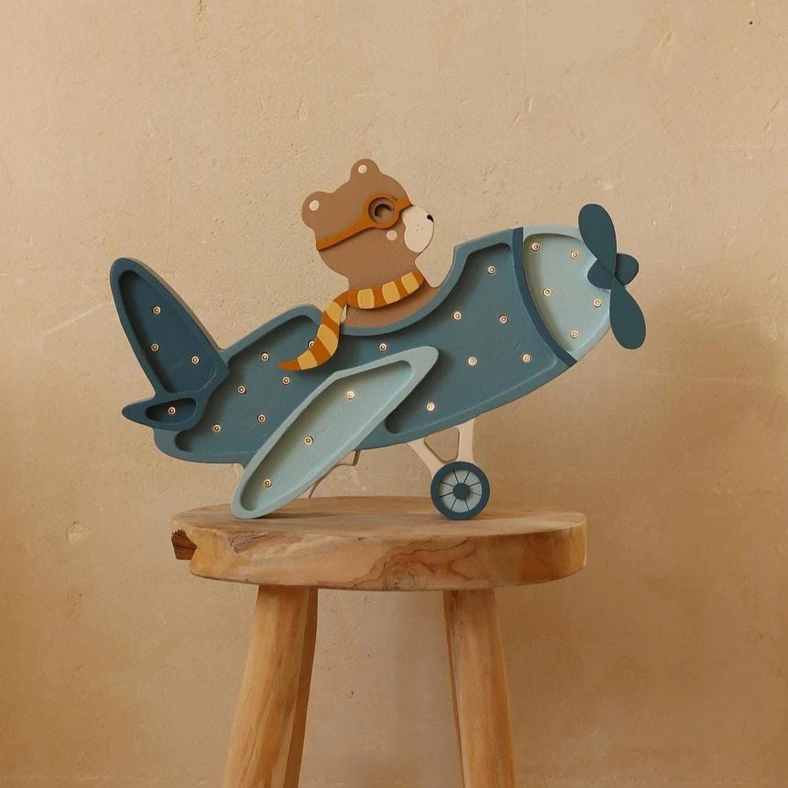 LITTLE LIGHTS-Veilleuse Little Lights - Avion avec Ours Pilote | Denim