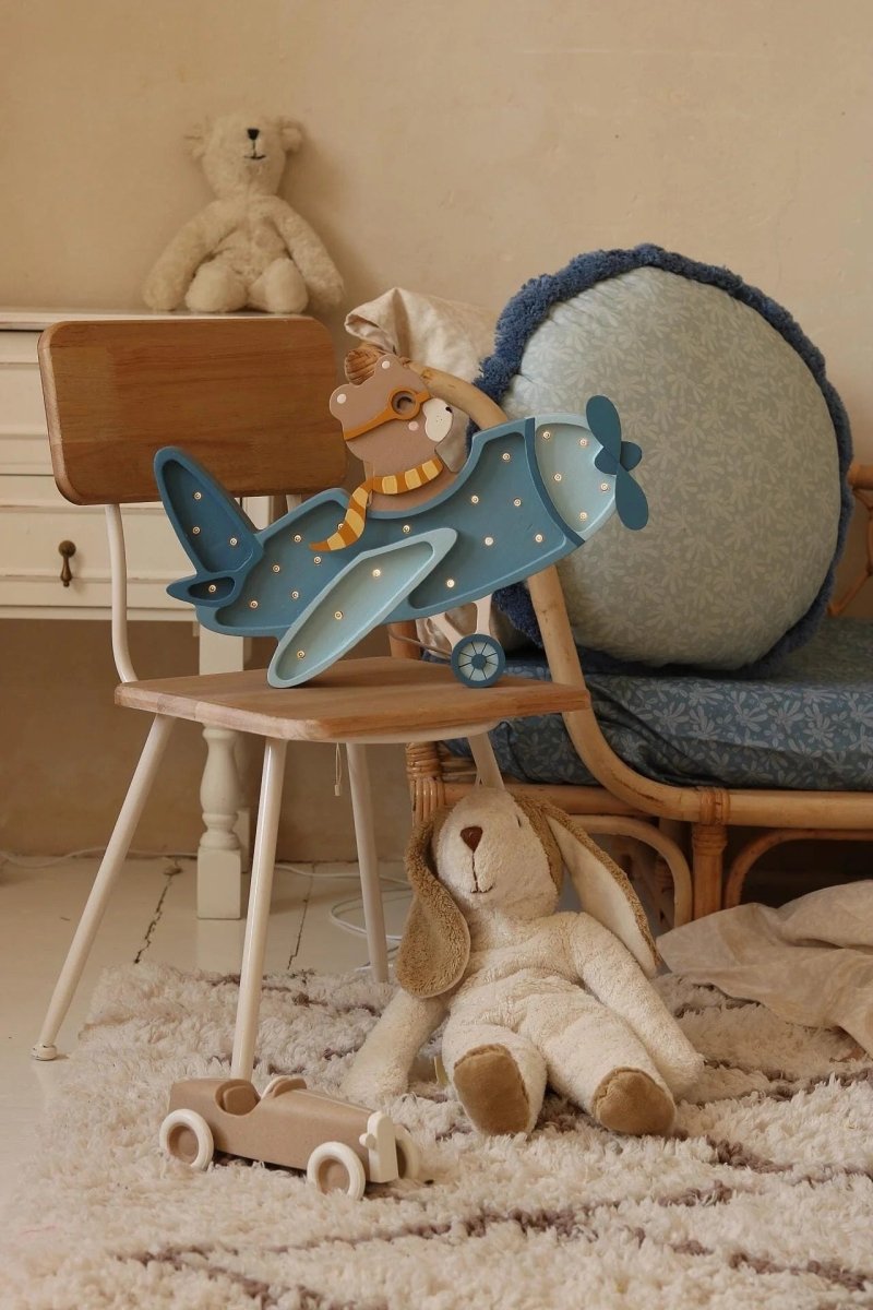 LITTLE LIGHTS-Veilleuse Little Lights - Avion avec Ours Pilote | Denim