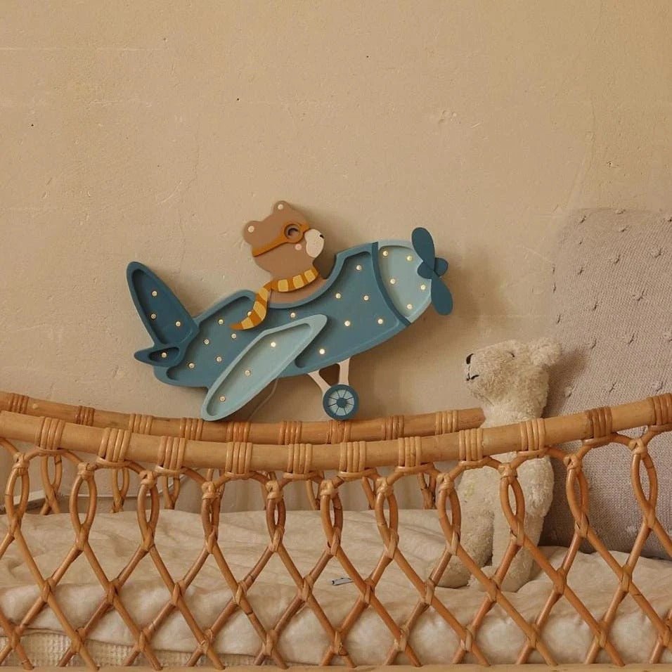 LITTLE LIGHTS-Veilleuse Little Lights - Avion avec Ours Pilote | Denim
