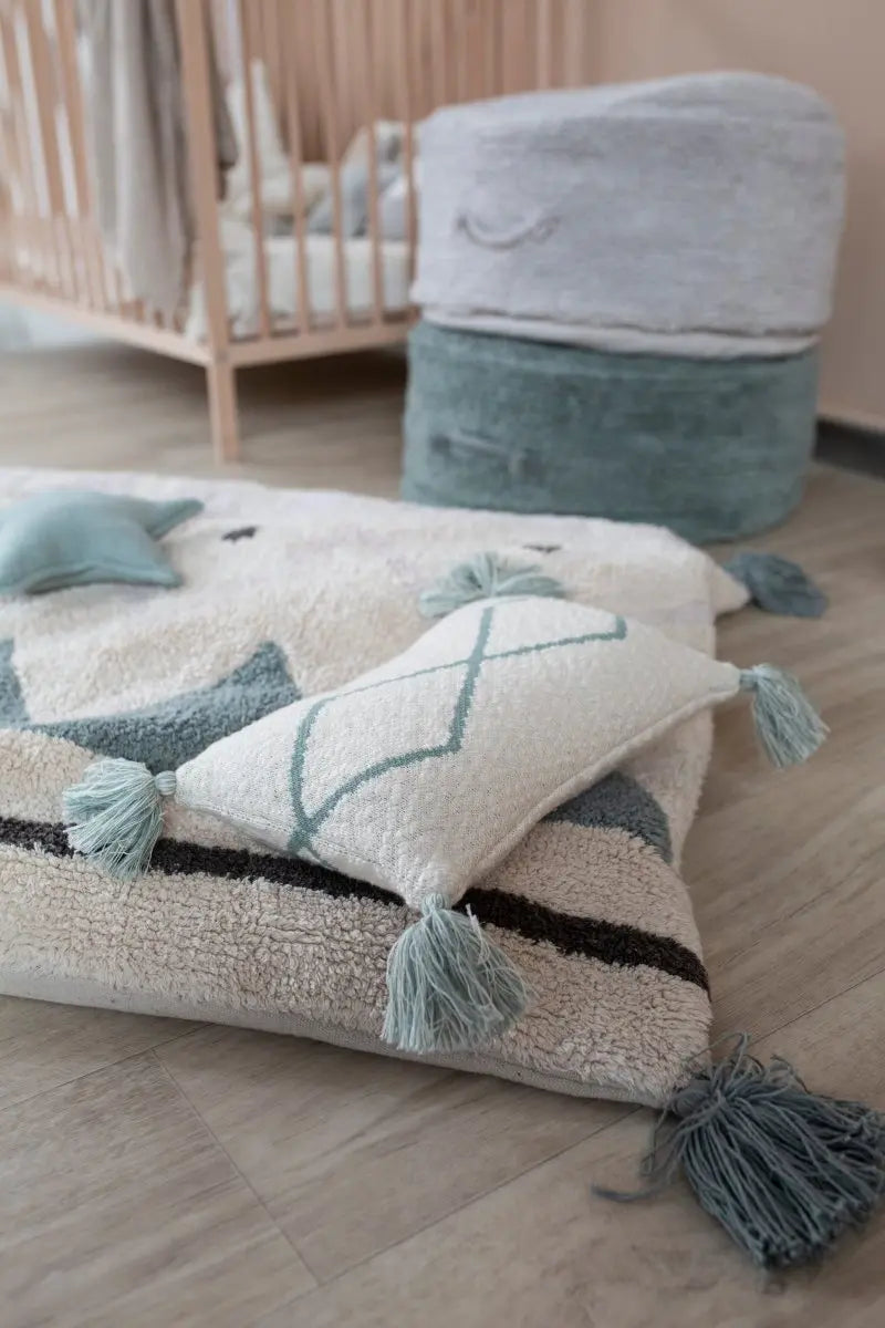 LORENA CANALS - Coussin Tricoté Little Oasis Nat - Indus Blue