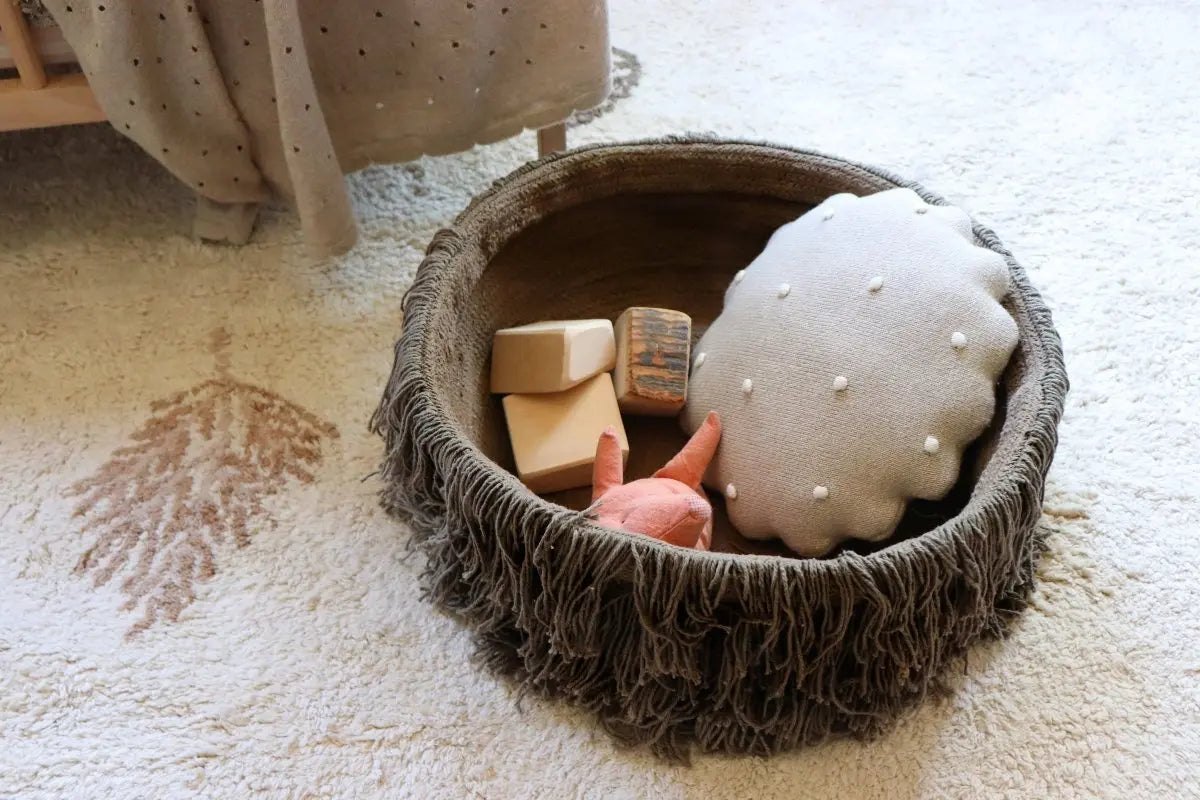 LORENA CANALS - Coussin Tricoté Rond Biscuit Dune Blanc