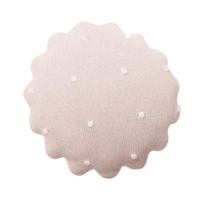 LORENA CANALS - Coussin Tricoté Rond Biscuit Rose Perle