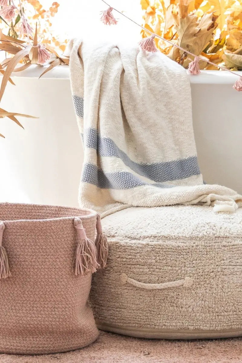 LORENA CANALS - Couverture Tricot Stripes Naturel - Gris