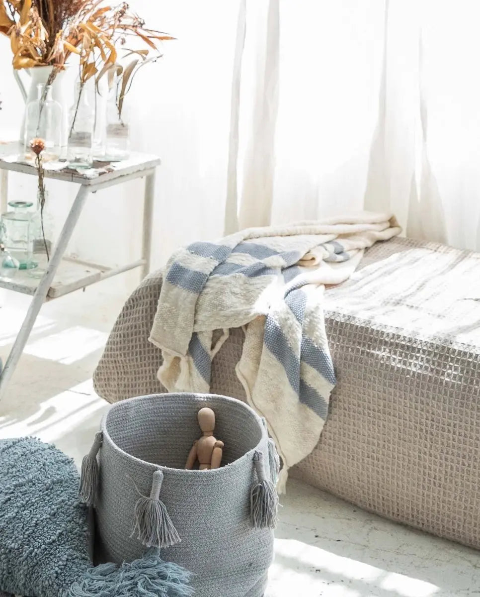 LORENA CANALS - Couverture Tricot Stripes Naturel - Gris