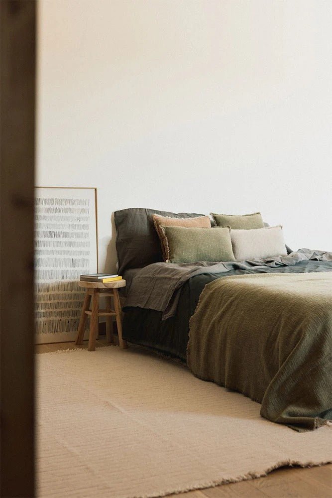 LORENA CANALS - Plaid Tissé Main Kaki 130 X 180 Cm