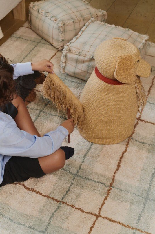 LORENA CANALS - Pouf Tissé Main Bleu Sauge