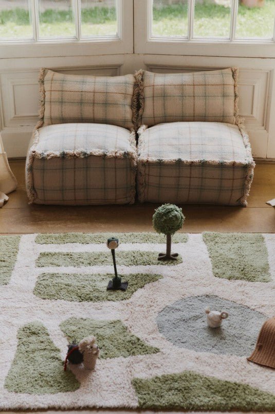 LORENA CANALS - Pouf Tissé Main Bleu Sauge