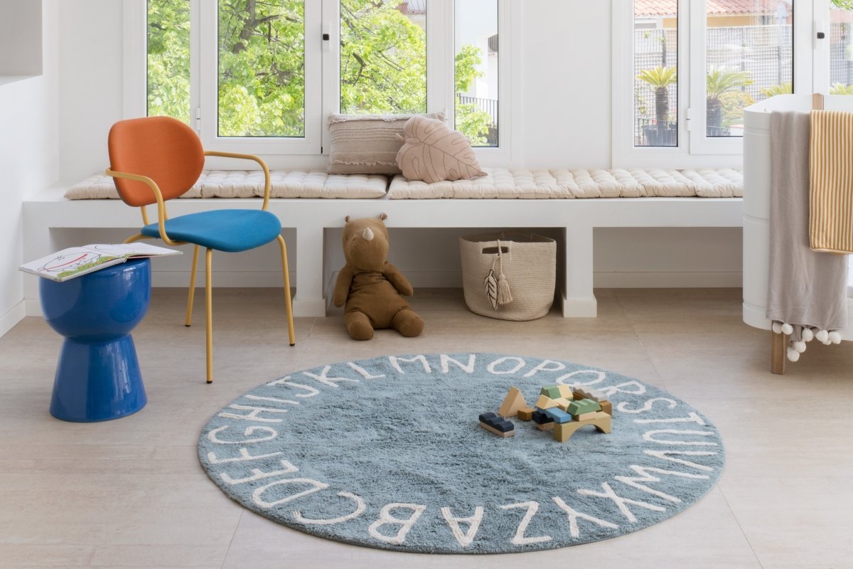 LORENA CANALS - Tapis Lavable Abc Naturel Vintage Bleu 150 Cm