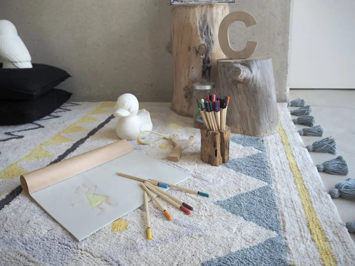 LORENA CANALS - Tapis Lavable Azteca Natural Vintage Blue 140 X 200 cm