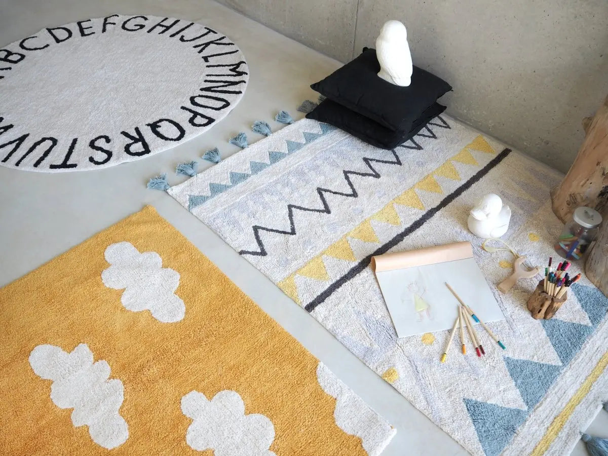 LORENA CANALS - Tapis Lavable Azteca Natural Vintage Blue 140 X 200 cm