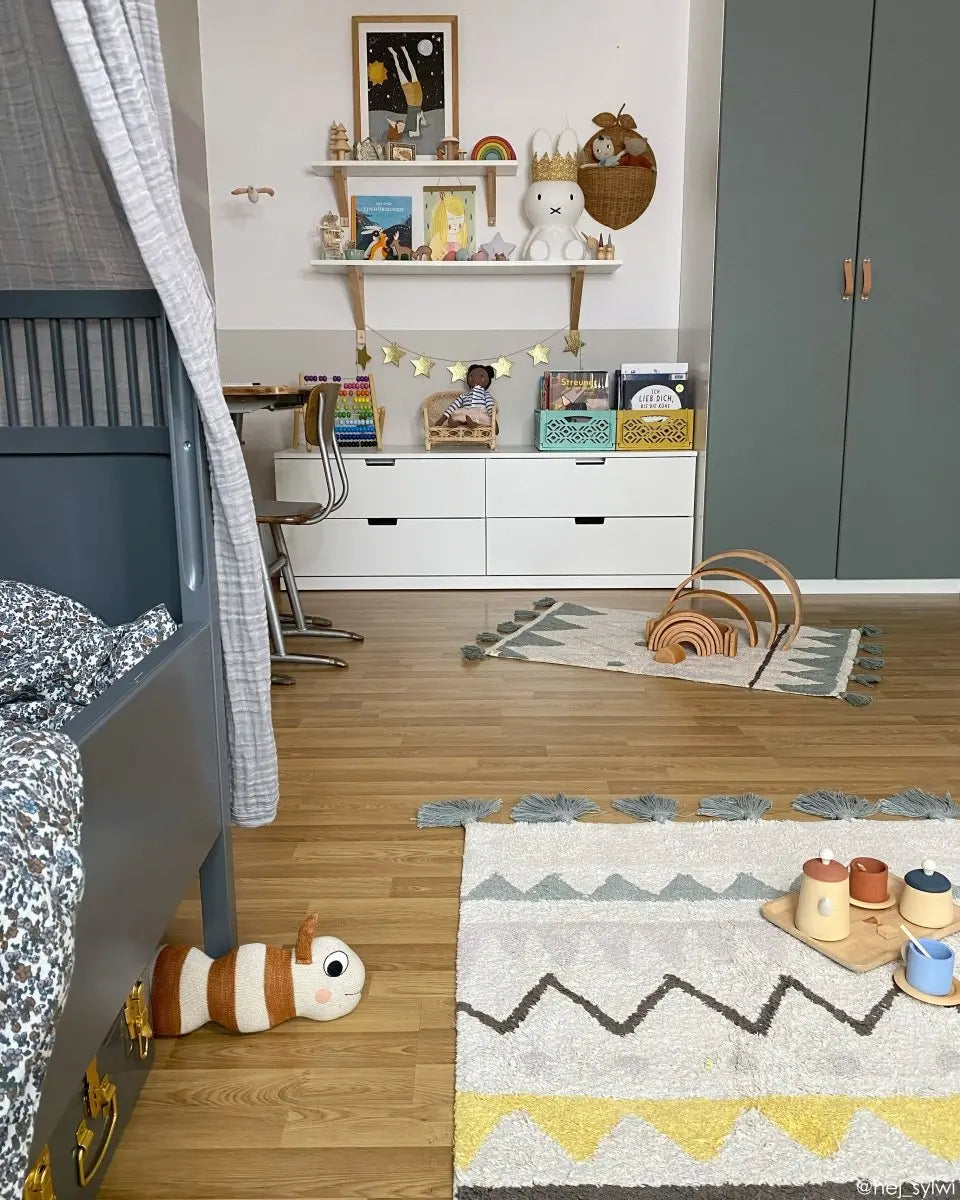 LORENA CANALS - Tapis Lavable Azteca Naturel - Vintage Bleu 120 X 160 cm