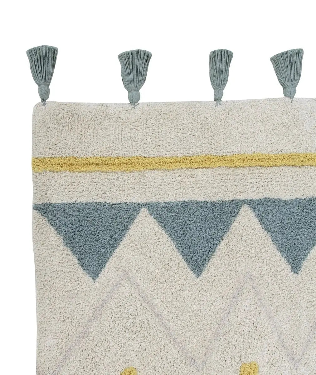 LORENA CANALS - Tapis Lavable Azteca Naturel - Vintage Bleu 120 X 160 cm