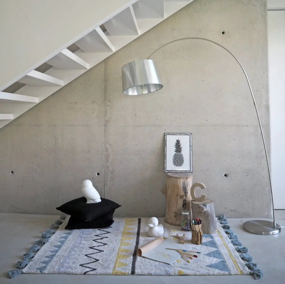 LORENA CANALS - Tapis Lavable Azteca Naturel - Vintage Bleu 120 X 160 cm