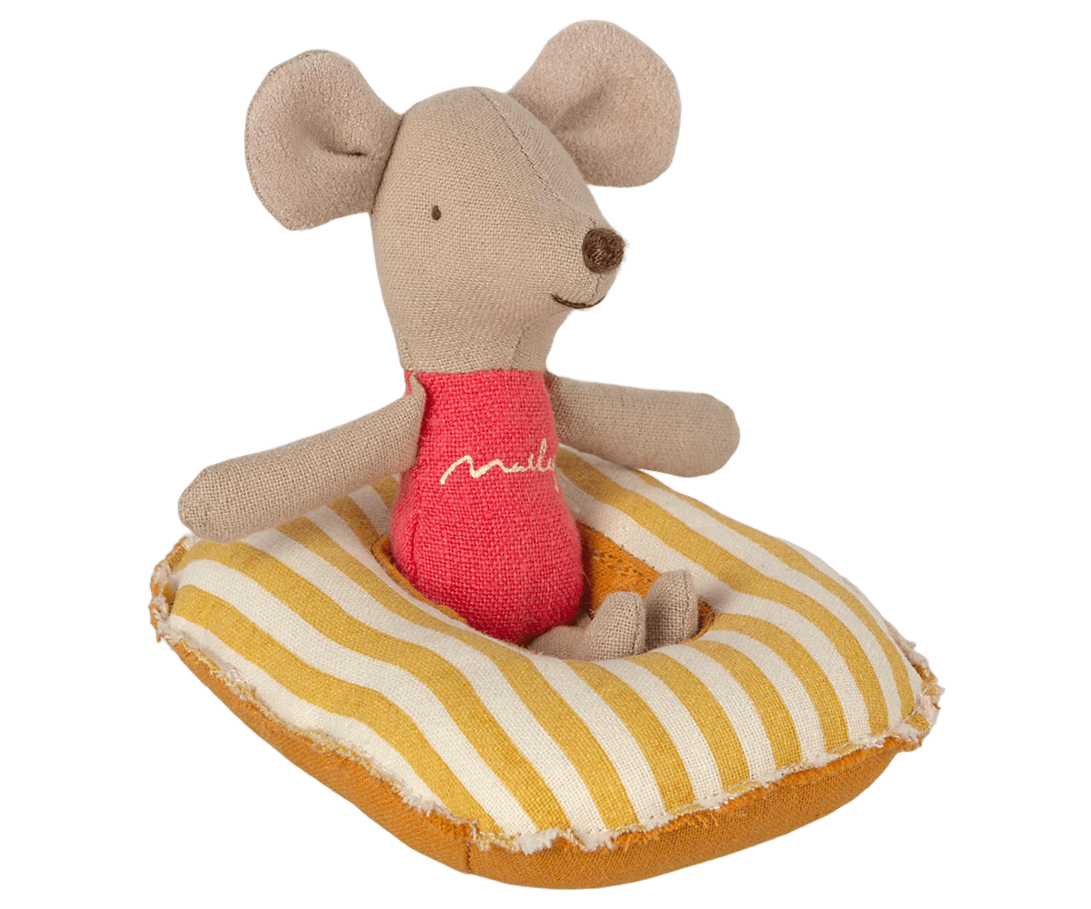 MAILEG - Bateau Pneumatique, Petite Souris - Jaune Rayé
