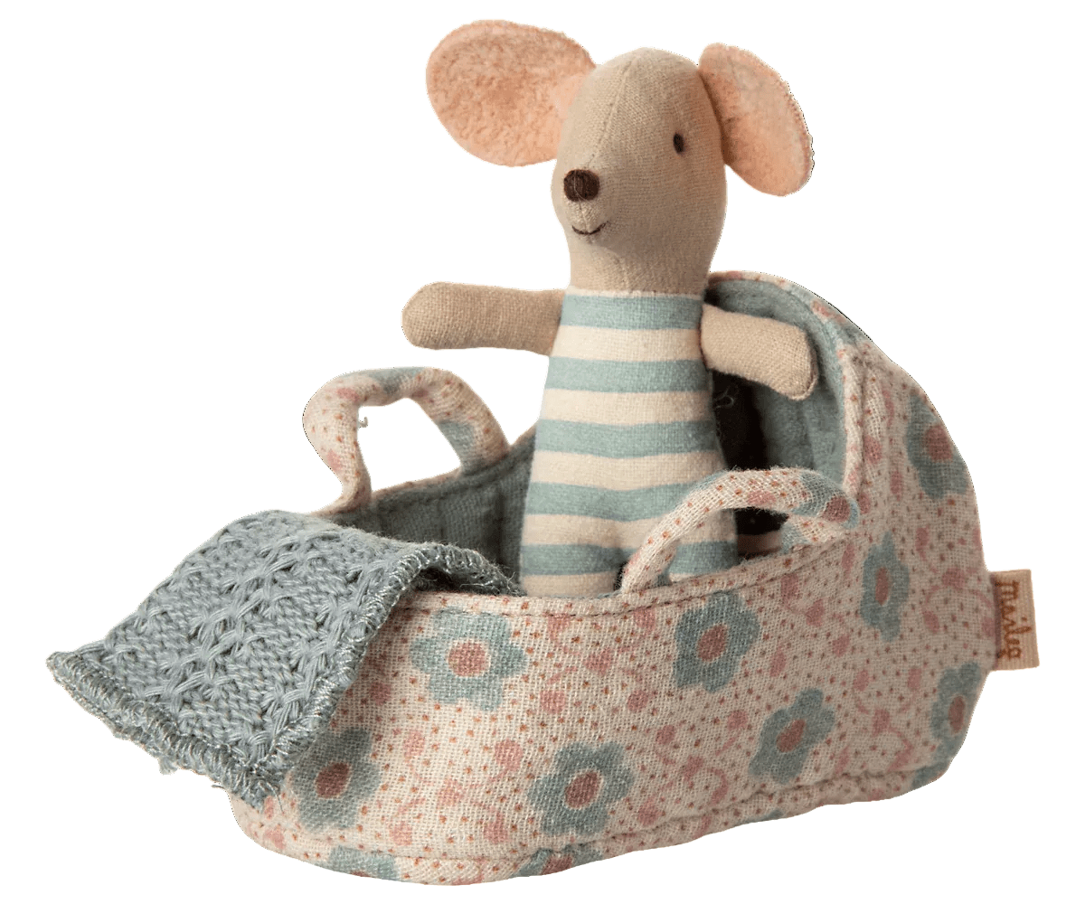 MAILEG - Couffin, Bébé Souris - Bleu