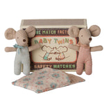 MAILEG-Jumeaux, Bébés Souris En Boîte D'Allumettes – Motif À Carreaux