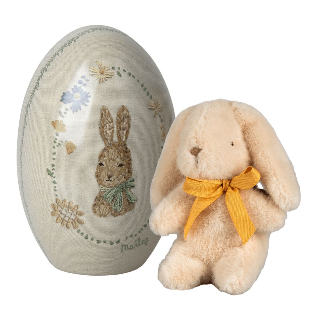 MAILEG - Peluche Lapin, Mini - Crème Avec Œuf de Pâques Grande Taille