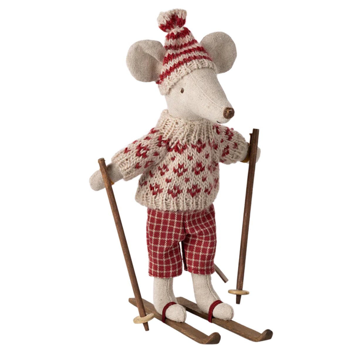 MAILEG - Souris D'hiver Avec Set De Ski Mum - Rouge