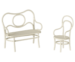 MAILEG - Table, Banc & Chaise, Souris, Petite - Blanc cassé
