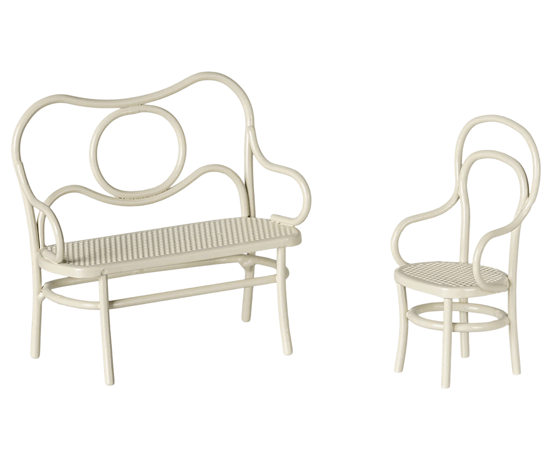 MAILEG - Table, Banc & Chaise, Souris, Petite - Blanc cassé