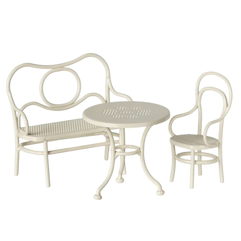 MAILEG - Table, Banc & Chaise, Souris, Petite - Blanc cassé