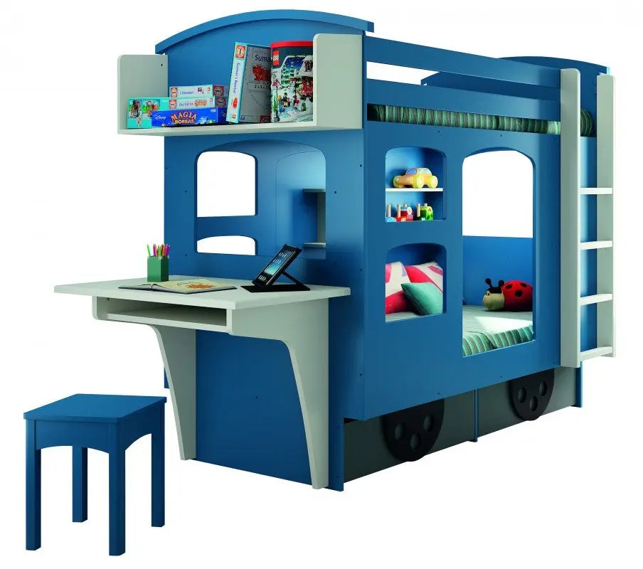 MATHY BY BOLS - Lit WAGON Avec Bureau + Étagère 90x190 cm
