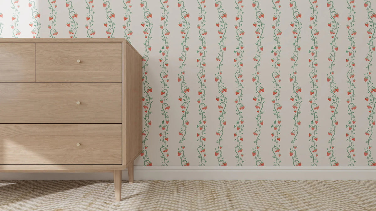 MUNKS & ME - Motif De Répétition Du Papier Peint Panoramique Pour Enfants - Rayures Fraises