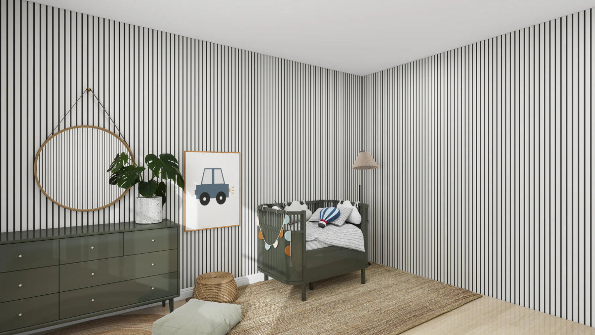 MUNKS & ME - Papier Peint Panoramique Pour Enfants - À Fines Rayures Anthracite