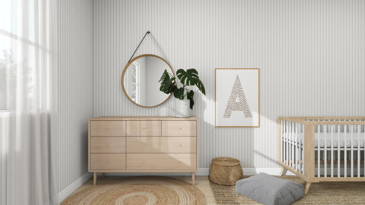 MUNKS & ME - Papier Peint Panoramique Pour Enfants - À Fines Rayures Beige Clair