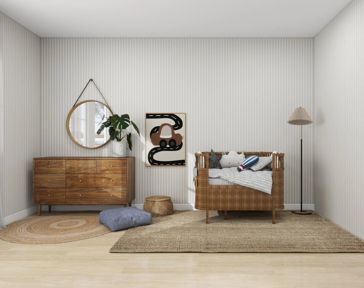 MUNKS & ME - Papier Peint Panoramique Pour Enfants - À Fines Rayures Pierre