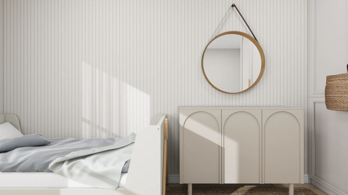 MUNKS & ME - Papier Peint Panoramique Pour Enfants - À Fines Rayures Rose Poudré