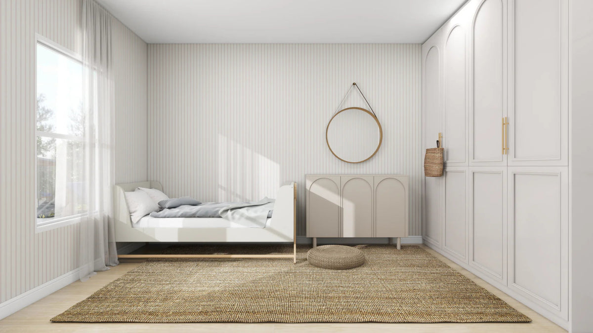 MUNKS & ME - Papier Peint Panoramique Pour Enfants - À Fines Rayures Rose Poudré