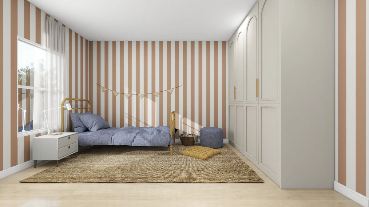 MUNKS & ME - Papier Peint Panoramique Pour Enfants - À Rayures Cirque Café Au Lait