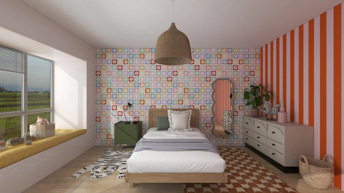 MUNKS & ME - Papier Peint Panoramique Pour Enfants - À Rayures Cirque Rose Et Rouge