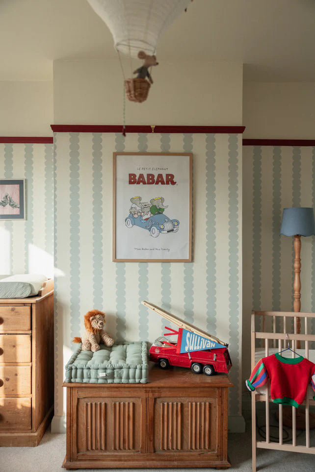 MUNKS & ME - Papier Peint Panoramique Pour Enfants - À Rayures Festonnées Bleu