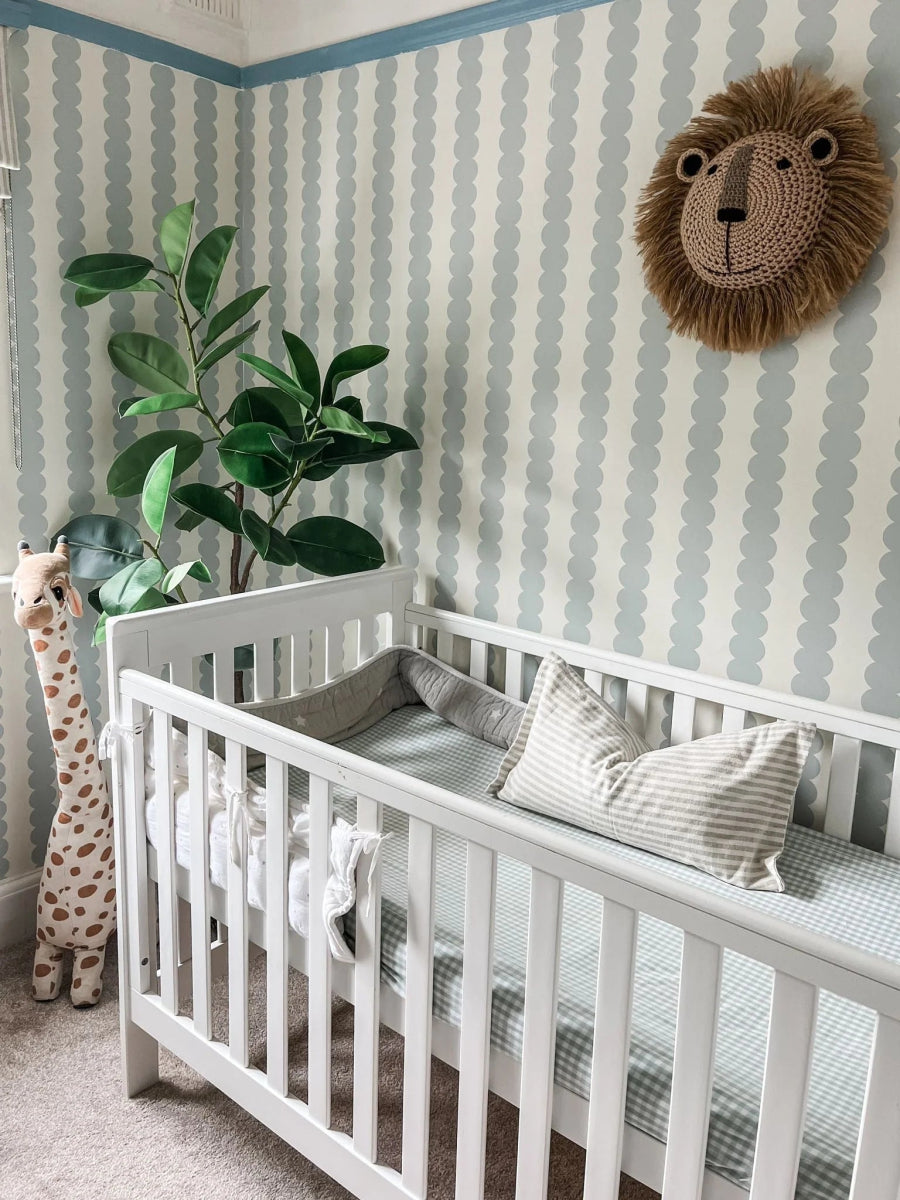 MUNKS & ME - Papier Peint Panoramique Pour Enfants - À Rayures Festonnées Bleu