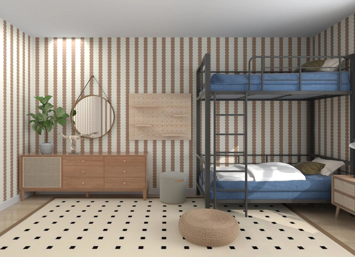 MUNKS & ME - Papier Peint Panoramique Pour Enfants - À Rayures Festonnées Latte