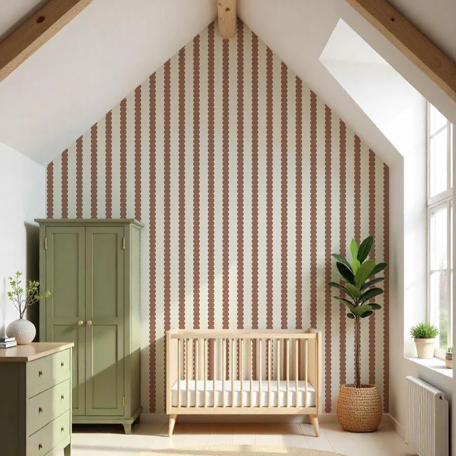 MUNKS & ME - Papier Peint Panoramique Pour Enfants - À Rayures Festonnées Moka